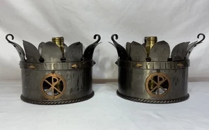 Antique Pair of Church Hammered Iron Crown Chandelier Hanging Lanterns CHI-RHO - Picture 1 of 15