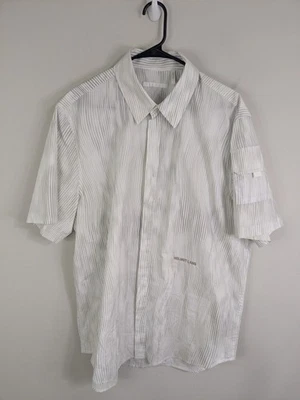 Helmut Lang Utility Shirt Men's Extra Large Beige Button Up Short Sleeve Striped - Image 1 of 4