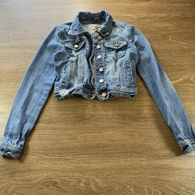 YMI Jeans Mujer’s XS Chaqueta Denim Recortada Azul Lavado Claro Botones Desgastada Foto 1 de 4