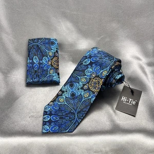 Pañuelo Hi-Tie para hombre 100 % seda azul pavo real naranja cachemira boda graduación - Imagen 1 de 11