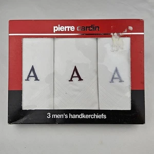 Pierre Cardin Classic Monogram A Handkerchiefs Set Of 3 White Cotton NIB  - Picture 1 of 2