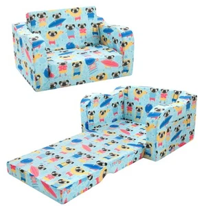 Folding Kids Couch, 2-in-1 Foldable Toddler Sofa Bed and Lounge Chair, Comfy ... - Picture 1 of 9