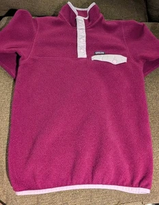Patagonia Synchilla Fleece Snap T Pullover Jacket Mauve Pink Girls Size L 12 - Picture 1 of 15