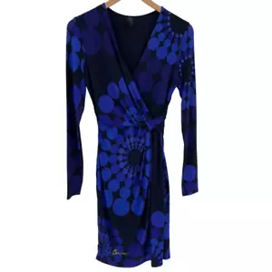 Desigual Long Sleeve Faux Wrap Dress Knee Length Women EU Small US XS Blue - Picture 1 of 8