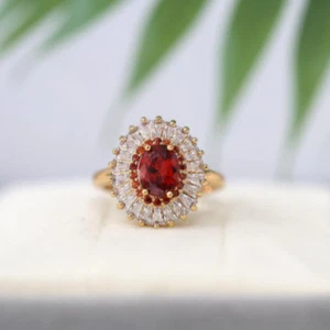 2.5CT Oval Baguette Lab Created Garnet Halo Engagement Ring 14K Rose Gold Plated - Bild 1 von 6