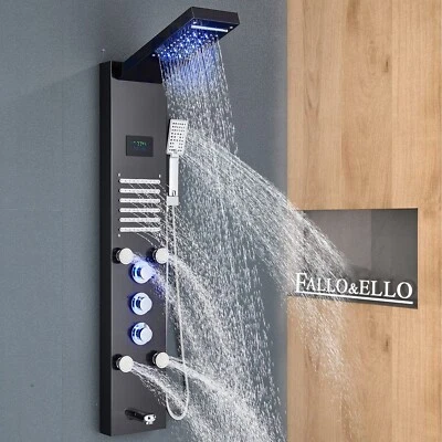 Stainless steel Shower Panel Tower System LED Rain Waterfall Shower Massage Jets - Image 1 of 4
