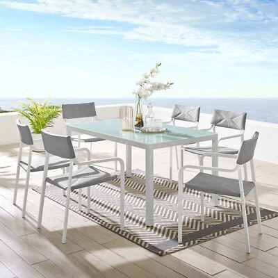 Modway Raleigh Juego de Comedor de Aluminio para Patio Exterior 7 Piezas en Blanco Gris Foto 1 de 4