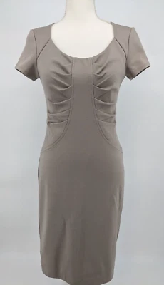 Max & Cleo Short Sleeve Moon Shadow Tan Sheath Dress Size 2 - Image 1 of 4