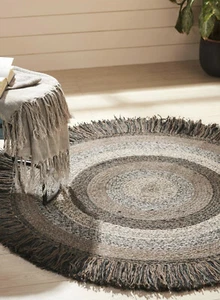Cappuccino Braided Round Fringe Area Rug By IHF Rugs. Round. 3 Sizes - Picture 1 of 1