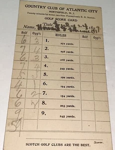 Rara antica pubblicità Atlantic City Country Club Golf Score Card e Scotch Clubs! 1899! - Foto 1 di 10