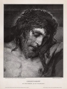 1800s Gabriel MAX Religious Woodcut "Christ Crown of Thorns" SIGNED FRAMED COA - Picture 1 of 3