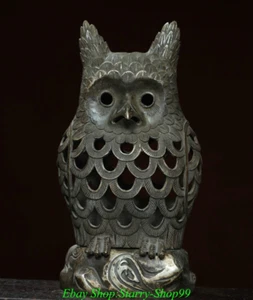 14" Qianlong Marked Old Chinese Pure Silver Owl Bird Head Incense Burner Censer - Picture 1 of 9