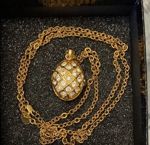 Joan Rivers Faberge Egg Charm Pendant Clear Rhinestone with bee 30” - Picture 1 of 19