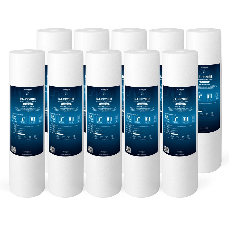 Big Blue Sediment Replacement Water Filters 5 Micron 4.5" x 20" Set of 10 - Image 1 of 4