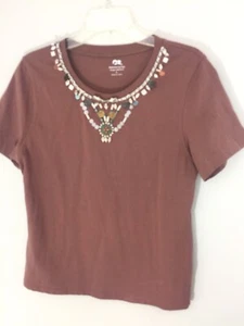 Princess Cruises Tee Shirt Beaded Womens Large Brown Embellished Neckline - Picture 1 of 10