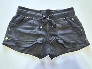 GUESS 100% lino pantaloncino corto donna nero taglia media oro accento coulisse - Foto 1 di 8