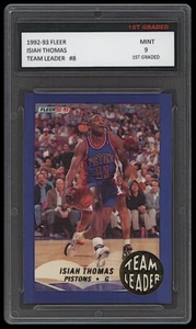 ISIAH THOMAS 1992-93 FLEER TEAM LEADER INSERT CARD 1ST GRADED 9 PISTONS HOF NBA - Picture 1 of 1