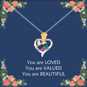 Valentine's Day Gift for Wife Girlfriend Custom Rose Heart Birthstone Necklace - Picture 1 of 9