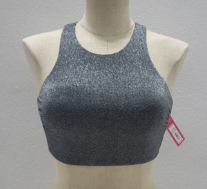 Xhilaration Black Metallic Textured High-Neck Bikini Swimsuit Top Small 0-2 - Picture 1 of 10