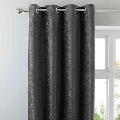 Pair DUNELM CHENILLE GREY Lined Eyelet Curtains 90"W X 72"D  (228cm x 182cm) NEW - Image 1 of 2