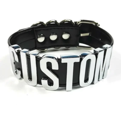 THE BLACK FELINE Choker Kette BDSM Halsband Frau Personalisierte Halskette Leder Halsfessel Name