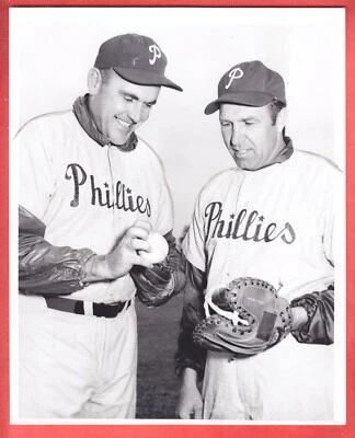 1954 PHILLIES  8 X 10  GLOSSY  TEAM ISSUE    JOHNNY LINDELL +  MIKE SANDLOCK - Image 1 of 2