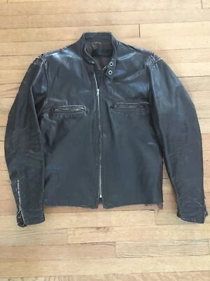 Chaqueta de café de cuero marrón Harley de colección años 60 70 para hombre M motociclista motocicleta Rockabilly Foto 1 de 4