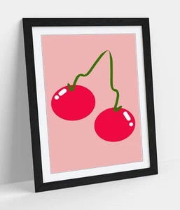 CHERRIES TRENDY MINIMALIST DECOR -FRAMED WALL ART PICTURE PRINT ARTWORK - Picture 1 of 10