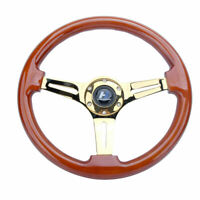 14" Wood White Grain Steering Wheel 6 Bolts 1.75" Depth Neo Chrome Spoke Horn