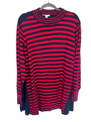 Suéter Túnica Susan Graver Talla 3X Rojo Azul Rayas Dorado Botón Americano Foto 1 de 4