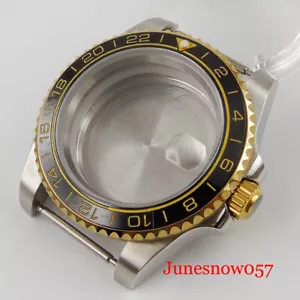 Stainless Steel Watch Case Gold Coated Bezel Fit NH35 Movement Solid Backcover - Picture 1 of 5