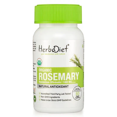 HERBADIET Organic Rosemary Leaf Capsules Natural Powerful Antioxidant Memory Boost Support