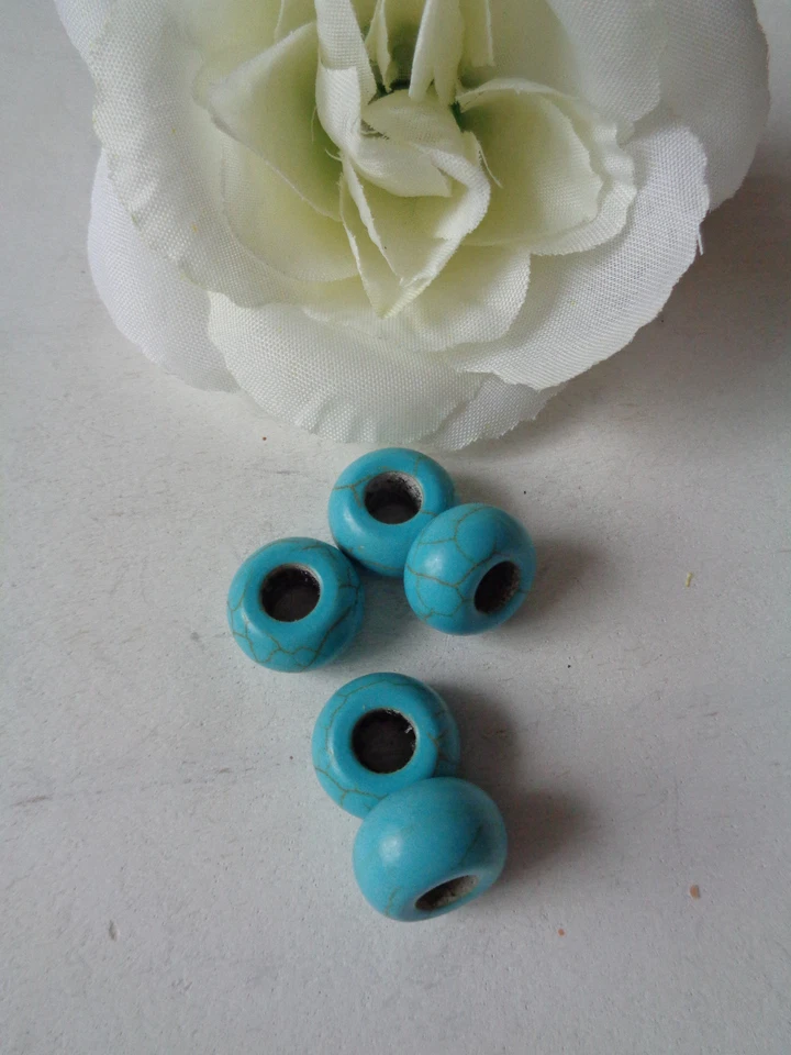 5 Beadsperlen  Edelstein Türkis Howlith Großlochperlen - Bild 1 von 1