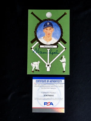 WARREN SPAHN PSA/DNA SIGNED PEREZ STEELE MASTER WORKS HOF POSTCARD #23 AUTOGRAPH - Image 1 of 3
