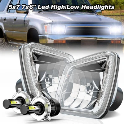 2PC 5x7" 7x6 Inch LED Headlights H4 Hi-Lo Fit Toyota Tacoma 4Runner Pickup Truck - Image 1 of 4
