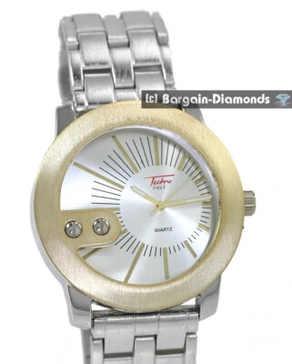 Reloj de pulsera para hombre de 2 tonos de diseñador de clubes esfera de acero bisel dorado eslabones de hasta 8" Foto 1 de 4