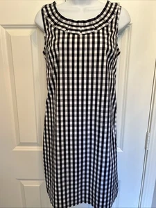 Talbots Petite 6P edles Etuikleid schwarz Gingham ärmellos Plisseekragen gebraucht, in einwandfreiem Zustand - Bild 1 von 6