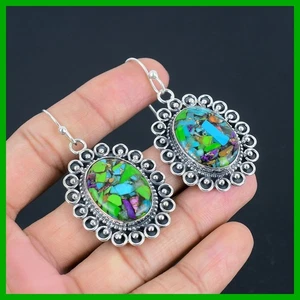 925 Sterling Silver Fiesta Kingman Turquoise Stone New Dangle Drop Hook Earrings - Picture 1 of 6
