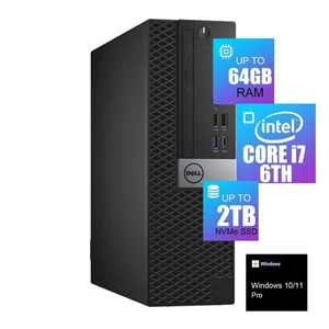 DELL Desktop Computer PC i7,Up to 64GB RAM, 2TB m.2 SSD, Windows 11/10, WiFi - Picture 1 of 2