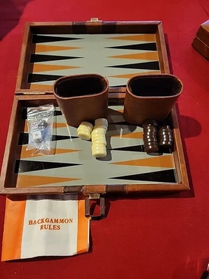 Vintage Backgammon Game Mini Magnetic Travel Brown Case 10.5" x 7" x 2" - Image 1 of 4