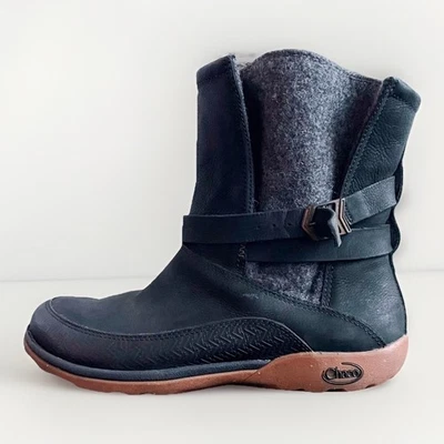 Botas Chaco Para Mujer 9.5 Cuero Negro Lana Hopi Pull On Impermeables Invierno Foto 1 de 4