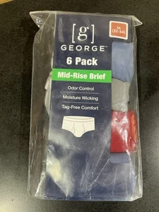 New George Mens Mediu (32-34) Multi-color 6 Pack of Tagless Mid-rise Briefs NWT - Picture 1 of 9