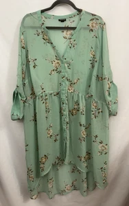 Torrid Chiffon Hi Low Tunic Top Mint Green Floral Sheer Womens Size 4X - Picture 1 of 9