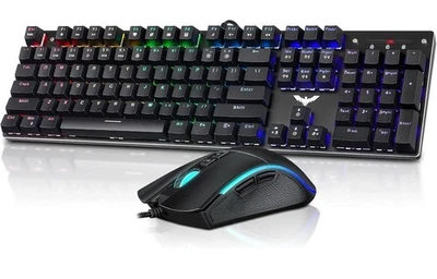 Havit Mechanical Keyboard Mouse Combo RGB LED Backlit Wired Gaming PC Computer - Image 1 of 4