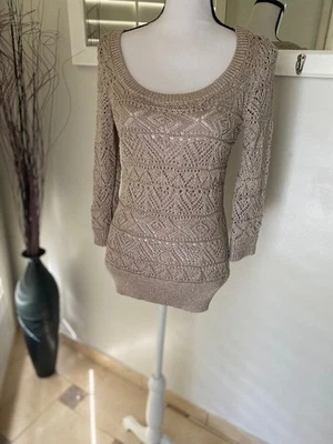 White House Black Market knit Pullover festive champagne tan 3/4 sleeve size M - Image 1 of 4