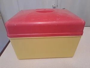 Retro Vintage 60s 70s Red Yellow Handled Plastic Bread Bin Bread Box - Prop - Picture 1 of 16