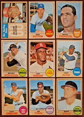 1968 Topps HOF Lot (9) Gibson BRob Oliva Cepeda Sutton Torre Staub MORE! L/M Gr - Image 1 of 2