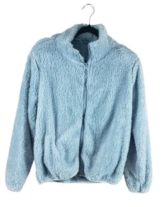 Fluffy Yarn Fleece Full Zip Girls Jacket Size XL Soft Blue Cozy Sherpa Jacket - Picture 1 of 9