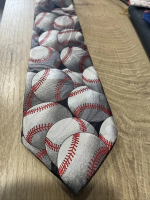 Corbata de béisbol renacentista gris blanca roja negra pelotas para hombre Foto 1 de 4