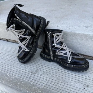 Rick Owens Dr Doc Martens 1460 Hex Lace Leather Boots Mens 9 Vibram Sole Upgrade - Picture 1 of 13